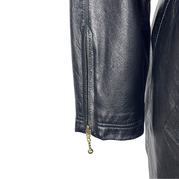 VINTAGE PROMODA GENUINE LEATHER BLACK CLASSIC ASYMMETRIC ZIP FRONT BELTED JACKET - Picture 13 of 16